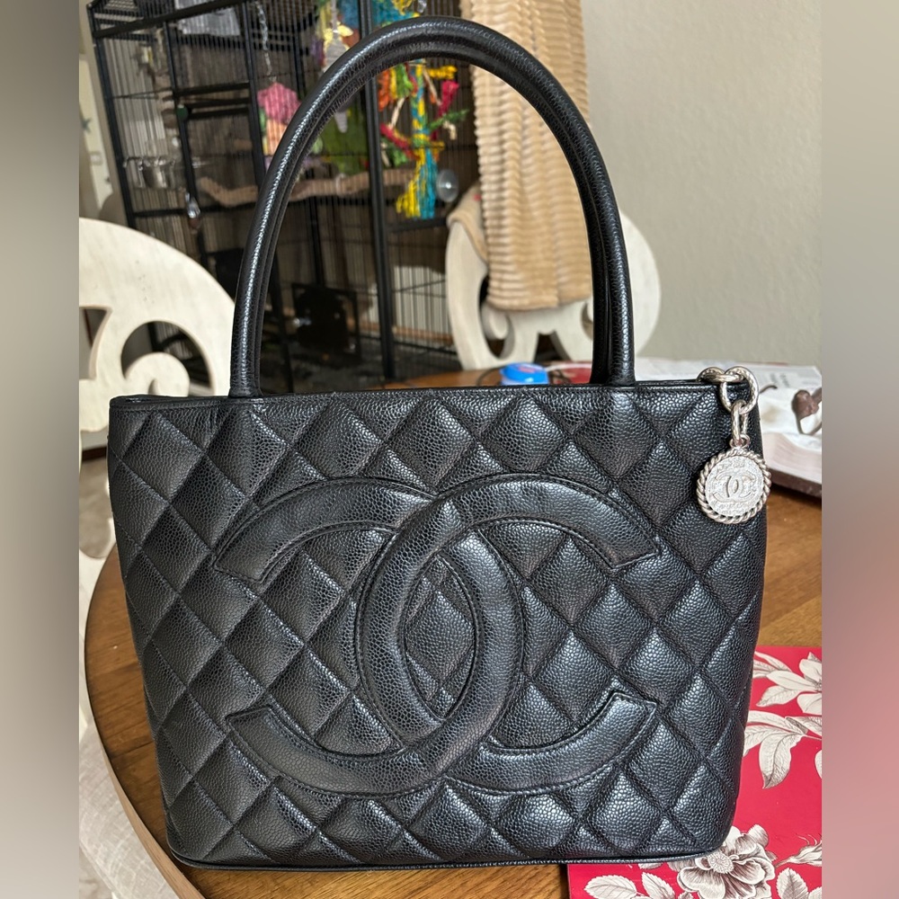 Chanel Black Quilted Caviar Leather Medallion Tote (Authentic Pre-Owned)